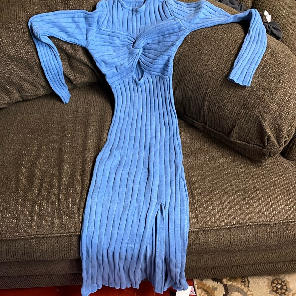 Common sense long sleeve sweater dress with slit on side